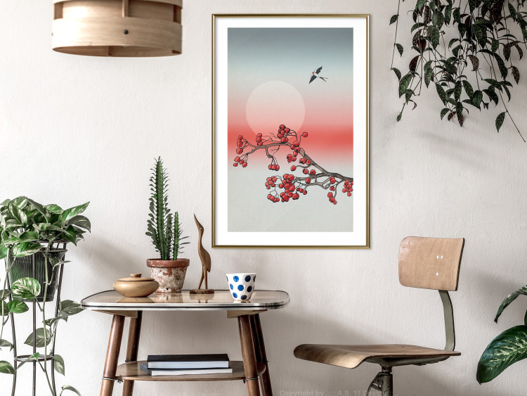 Poster Winter Rose - botanical abstraction with plant and bird against sky backdrop 129381 additionalImage 15