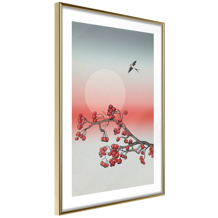 Poster Winter Rose - botanical abstraction with plant and bird against sky backdrop 129381 additionalImage 9