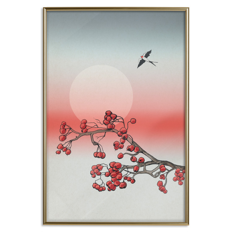 Poster Winter Rose - botanical abstraction with plant and bird against sky backdrop 129381 additionalImage 17