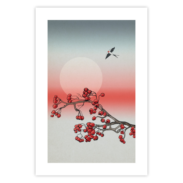 Poster Winter Rose - botanical abstraction with plant and bird against sky backdrop 129381 additionalImage 19