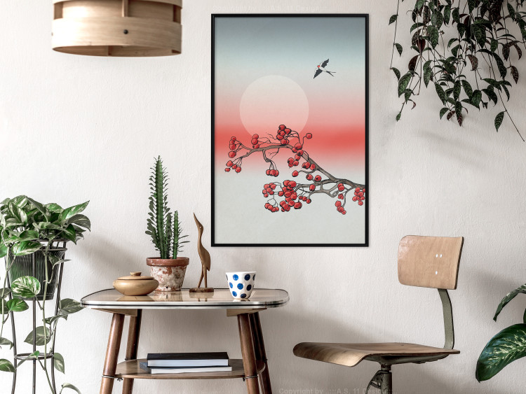 Poster Winter Rose - botanical abstraction with plant and bird against sky backdrop 129381 additionalImage 4