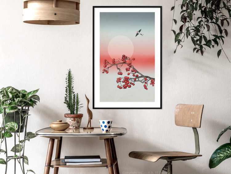Poster Winter Rose - botanical abstraction with plant and bird against sky backdrop 129381 additionalImage 18