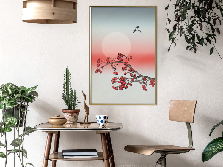 Poster Winter Rose - botanical abstraction with plant and bird against sky backdrop 129381 additionalImage 5