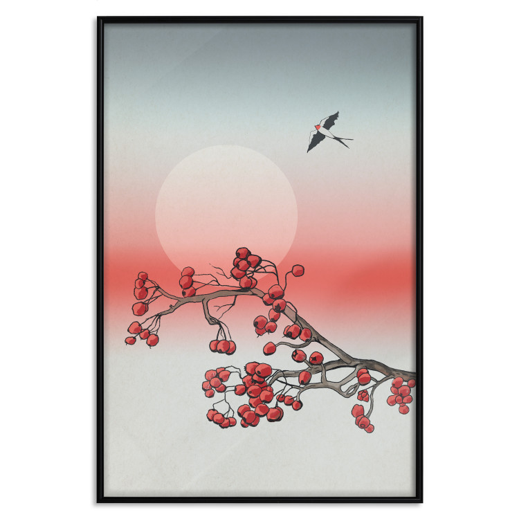 Poster Winter Rose - botanical abstraction with plant and bird against sky backdrop 129381 additionalImage 16