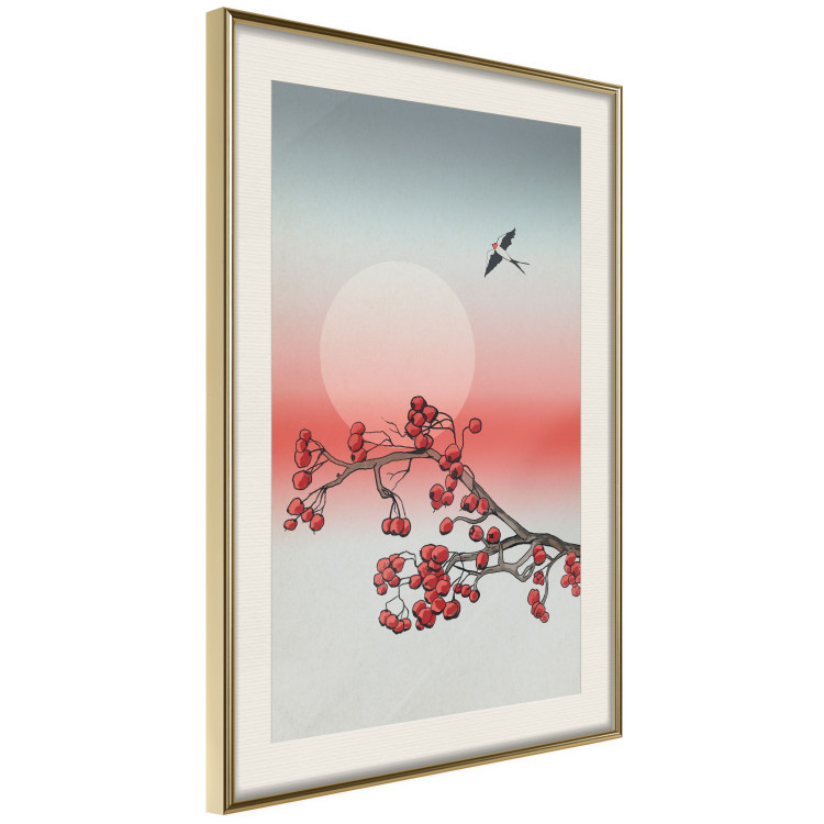 Poster Winter Rose - botanical abstraction with plant and bird against sky backdrop 129381 additionalImage 3