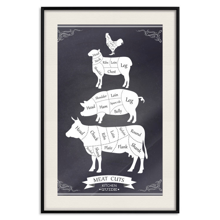 Wall Poster Kitchen Essential - English text and graphics of types of meat 129581 additionalImage 19