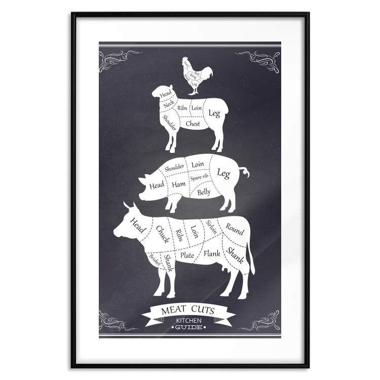 Wall Poster Kitchen Essential - English text and graphics of types of meat 129581 additionalImage 17