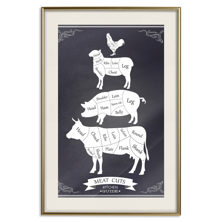 Wall Poster Kitchen Essential - English text and graphics of types of meat 129581 additionalImage 20