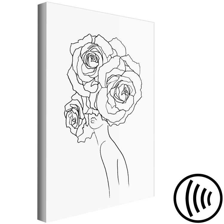 Canvas On the head roses - black-white, linear graphic with woman silhouette 132081 additionalImage 6