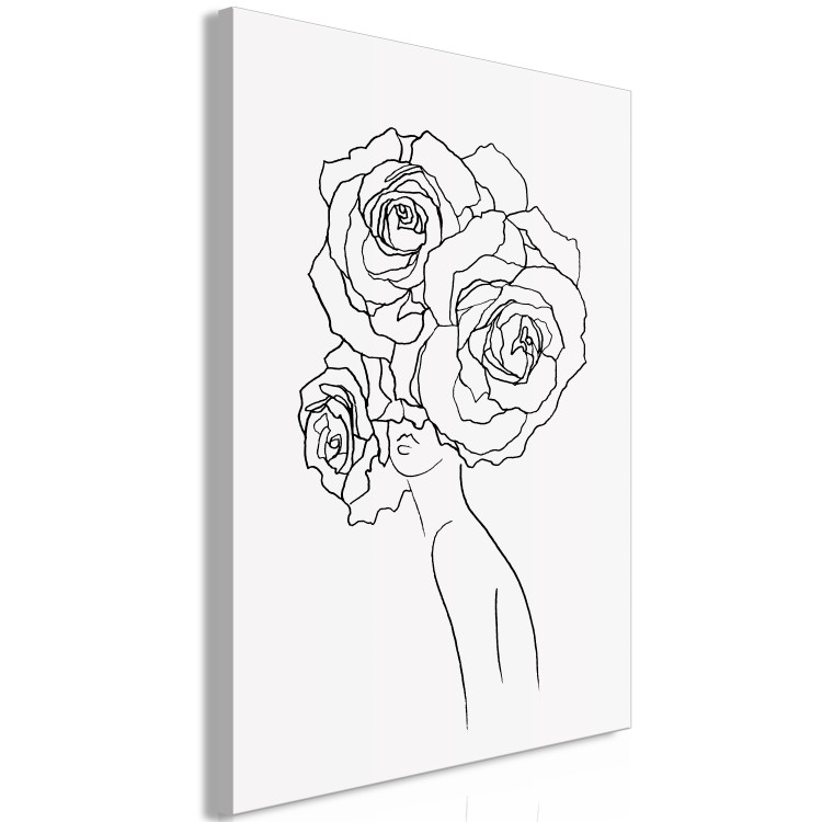Canvas On the head roses - black-white, linear graphic with woman silhouette 132081 additionalImage 2