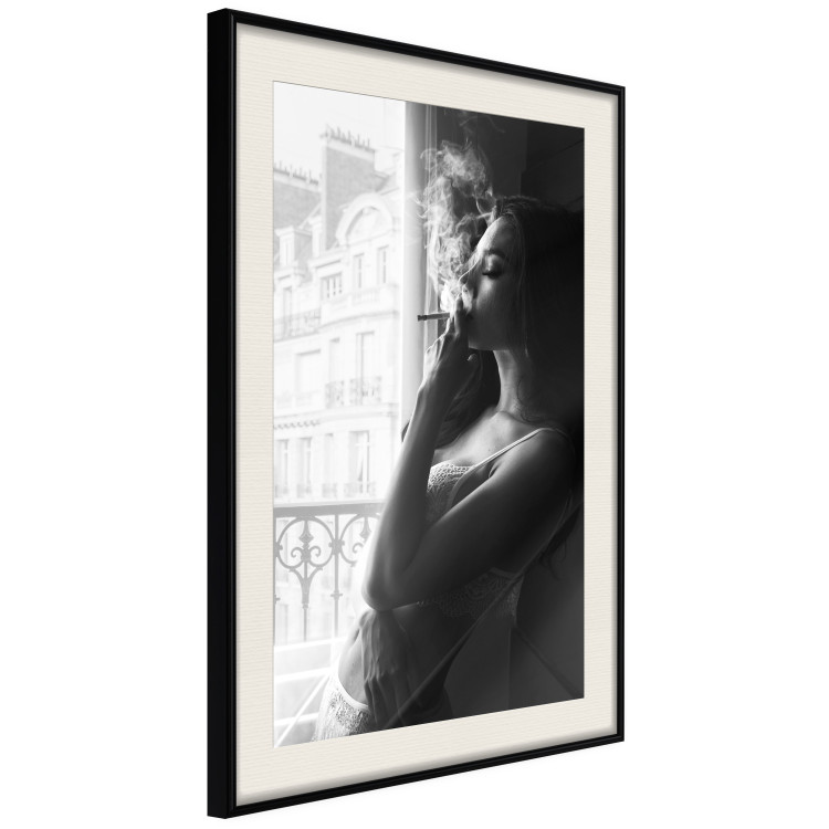 Wall Poster Blissful Moment - black and white photograph of a woman smoking a cigarette 132281 additionalImage 2