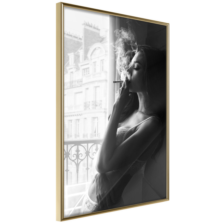 Wall Poster Blissful Moment - black and white photograph of a woman smoking a cigarette 132281 additionalImage 12