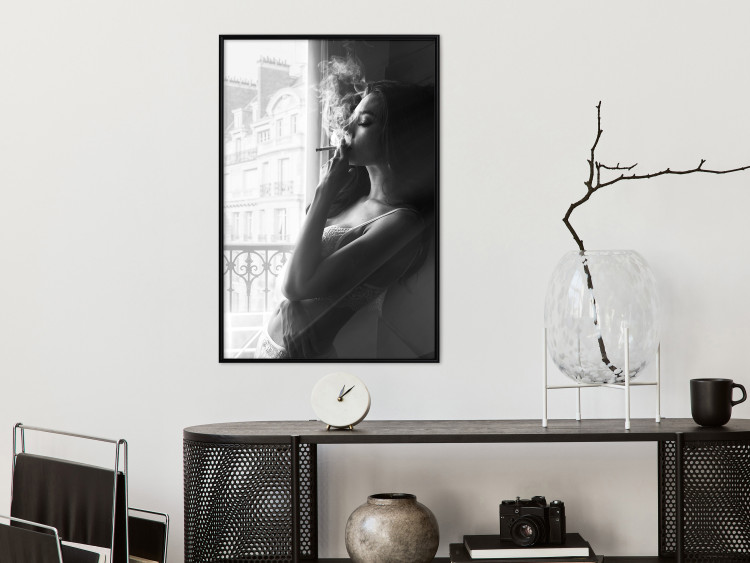 Wall Poster Blissful Moment - black and white photograph of a woman smoking a cigarette 132281 additionalImage 6