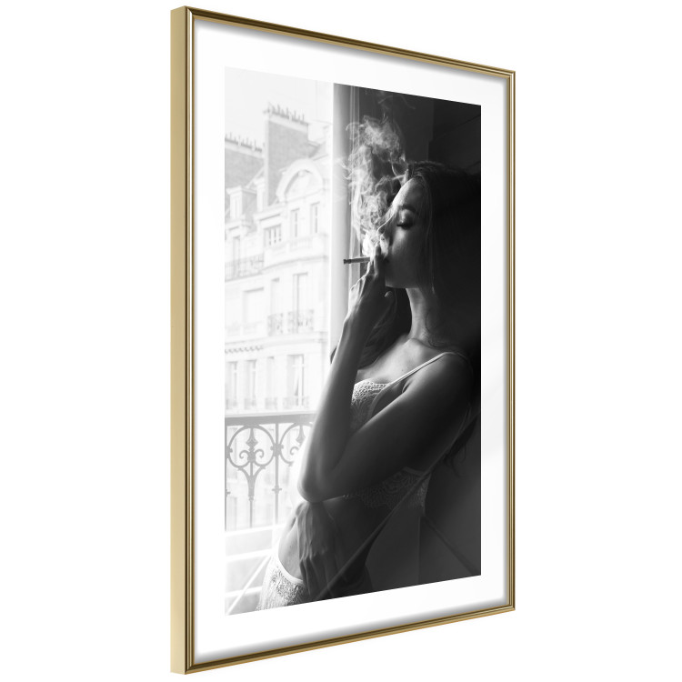 Wall Poster Blissful Moment - black and white photograph of a woman smoking a cigarette 132281 additionalImage 9