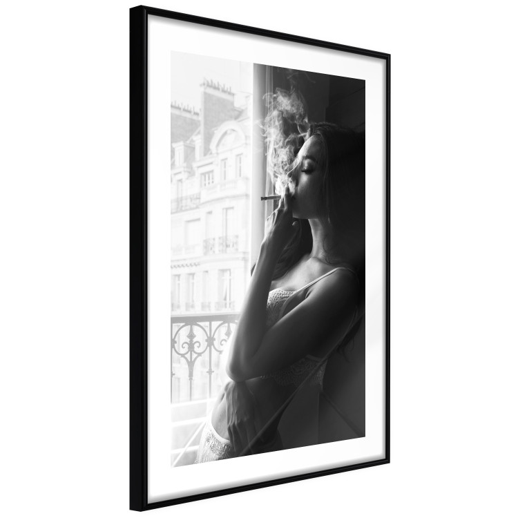 Wall Poster Blissful Moment - black and white photograph of a woman smoking a cigarette 132281 additionalImage 6