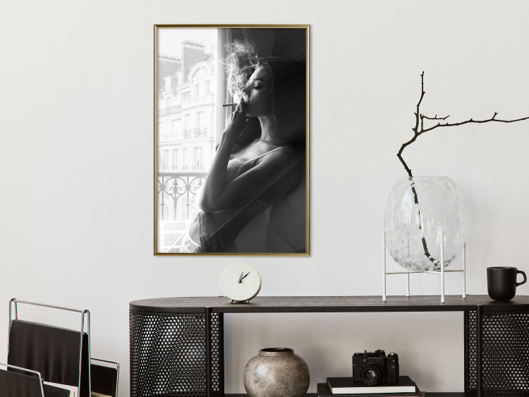 Wall Poster Blissful Moment - black and white photograph of a woman smoking a cigarette 132281 additionalImage 7
