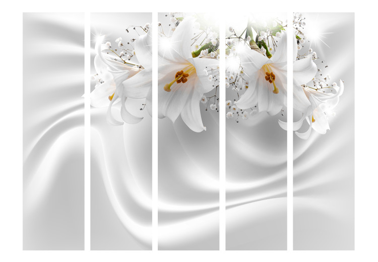 Room Divider Screen Royal White II (5-piece) - velvety fantasy in lily flowers 132681 additionalImage 3