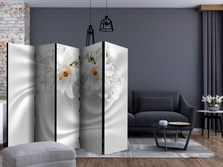 Room Divider Screen Royal White II (5-piece) - velvety fantasy in lily flowers 132681 additionalImage 4
