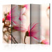 Folding Screen Branch of Magnolia Tree II (5-piece) - pink flowers on a light background 132781