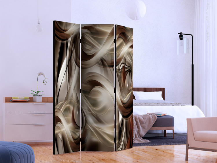 Room Divider Screen Brown Whirl (3-piece) - elegant smoke-shaped illusion 132981 additionalImage 2