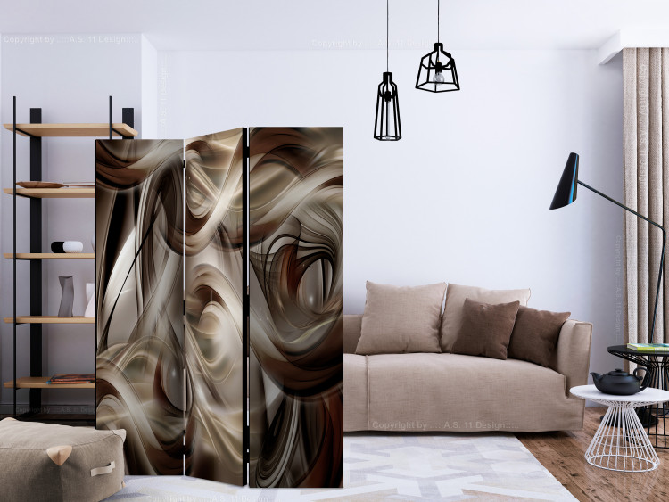Room Divider Screen Brown Whirl (3-piece) - elegant smoke-shaped illusion 132981 additionalImage 4