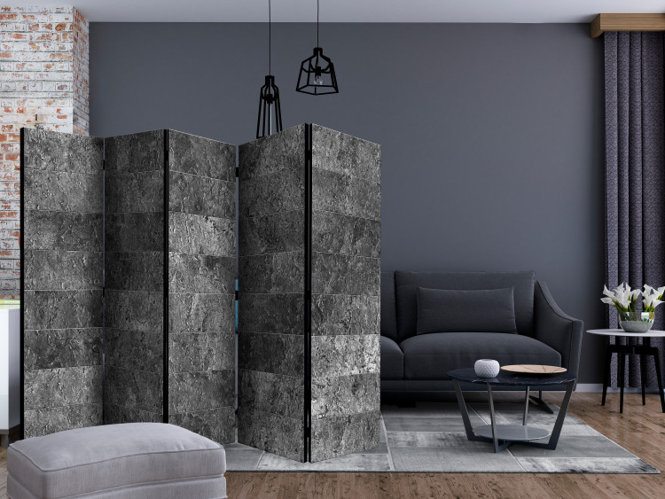 Folding Screen Shades of Gray II (5-piece) - simple composition in dark stone 133181 additionalImage 4
