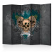 Room Separator Darkness II (5-piece) - composition with three skulls and white flowers 133281