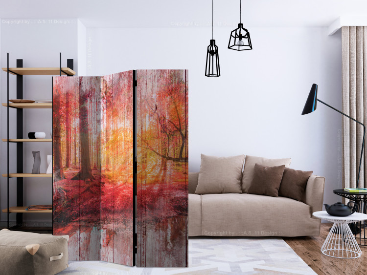 Room Divider Screen Autumn Forest (3-piece) - red landscape among trees on a board background 133481 additionalImage 4