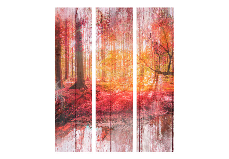 Room Divider Screen Autumn Forest (3-piece) - red landscape among trees on a board background 133481 additionalImage 3