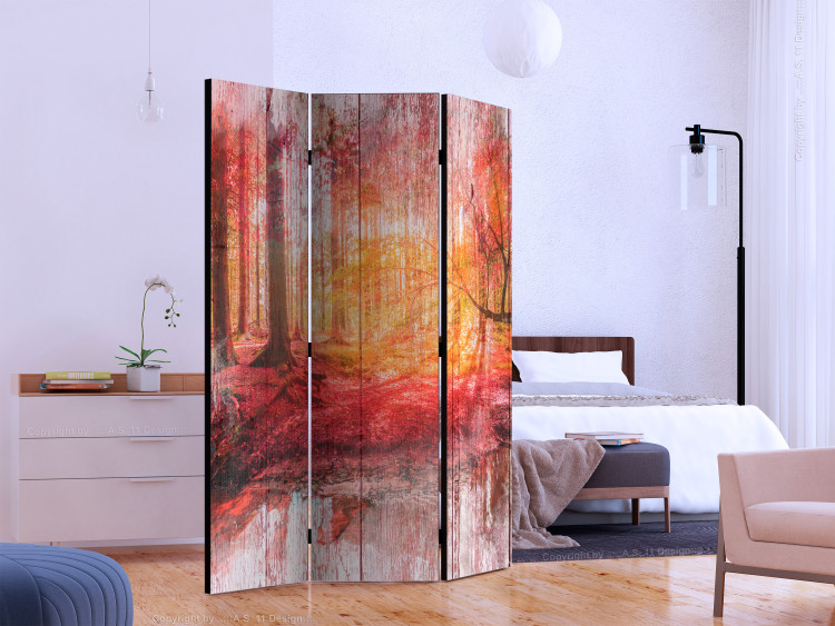 Room Divider Screen Autumn Forest (3-piece) - red landscape among trees on a board background 133481 additionalImage 2