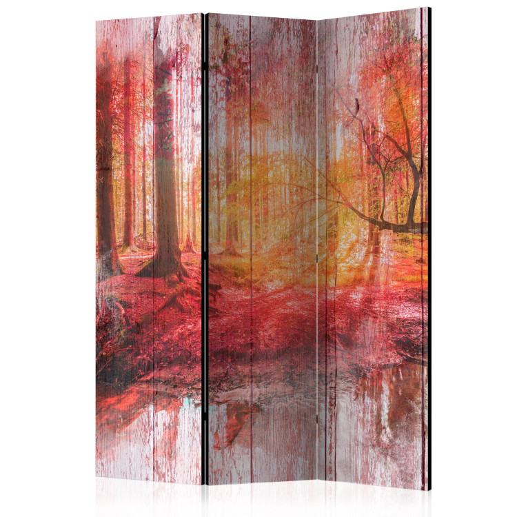 Room Divider Screen Autumn Forest (3-piece) - red landscape among trees on a board background 133481