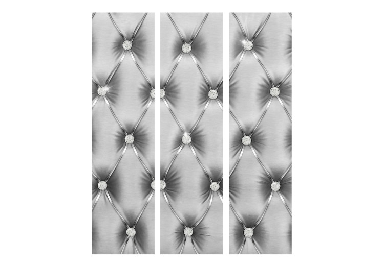 Room Divider Silver Luxury - gray leather texture with quilted crystal buttons 133581 additionalImage 3