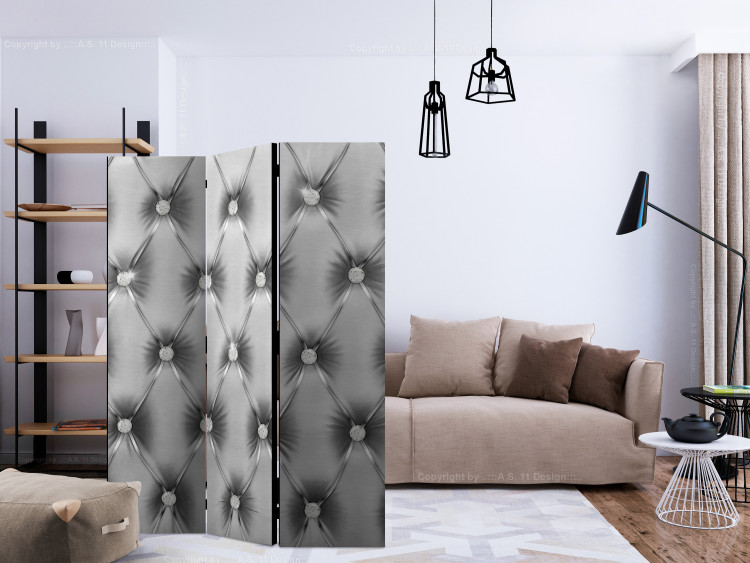 Room Divider Silver Luxury - gray leather texture with quilted crystal buttons 133581 additionalImage 4