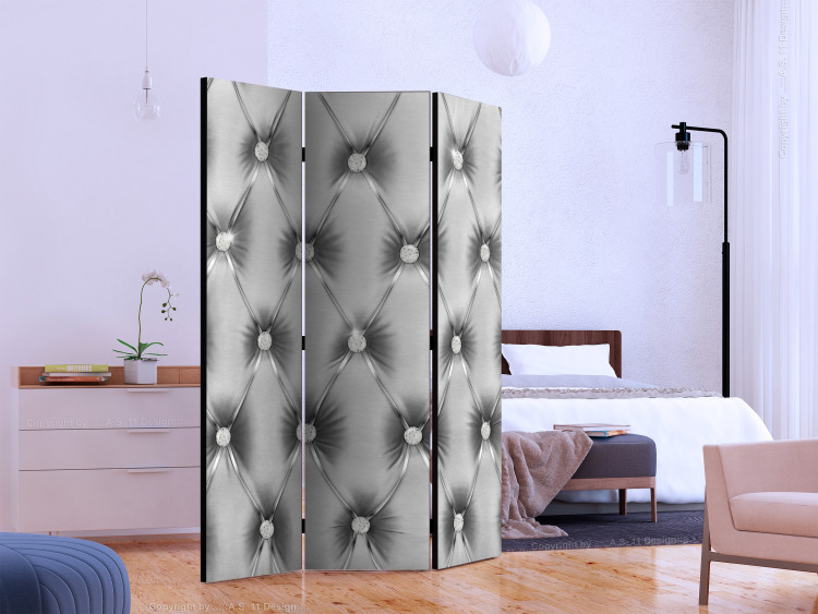 Room Divider Silver Luxury - gray leather texture with quilted crystal buttons 133581 additionalImage 2