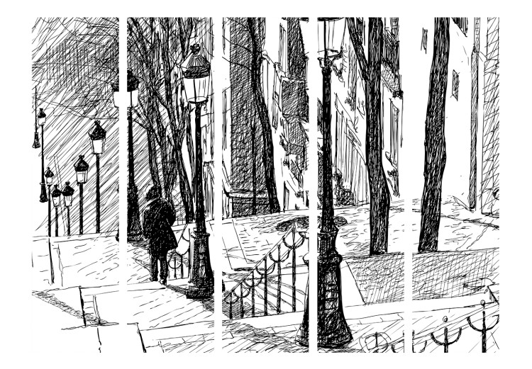 Room Divider Screen Stairs - Montmartre II - black and white city sketched 133781 additionalImage 3