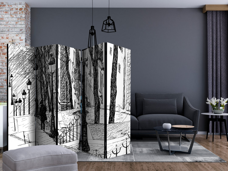 Room Divider Screen Stairs - Montmartre II - black and white city sketched 133781 additionalImage 4