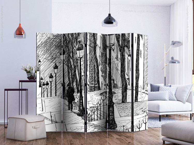 Room Divider Screen Stairs - Montmartre II - black and white city sketched 133781 additionalImage 2