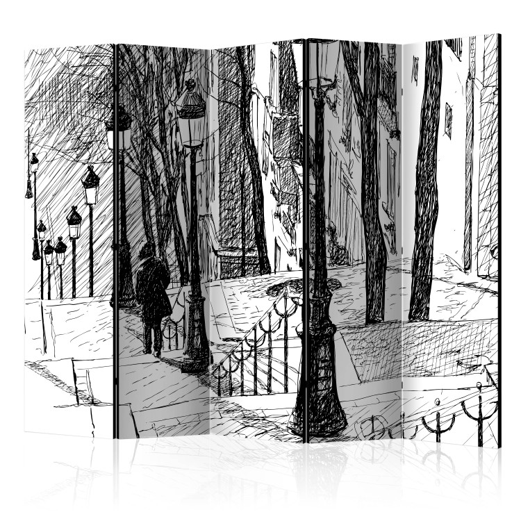 Room Divider Screen Stairs - Montmartre II - black and white city sketched 133781