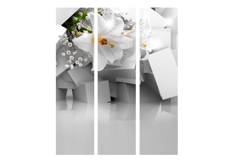 Room Divider Screen Lost in Chaos - white lily flower on a background of geometric shapes 133881 additionalImage 3
