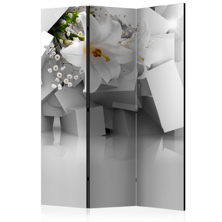 Room Divider Screen Lost in Chaos - white lily flower on a background of geometric shapes 133881