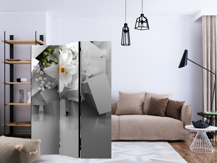 Room Divider Screen Lost in Chaos - white lily flower on a background of geometric shapes 133881 additionalImage 4