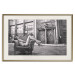 Wall Poster Casual Pose - black and white landscape of a woman in a chair with a building in the background 134181 additionalThumb 20