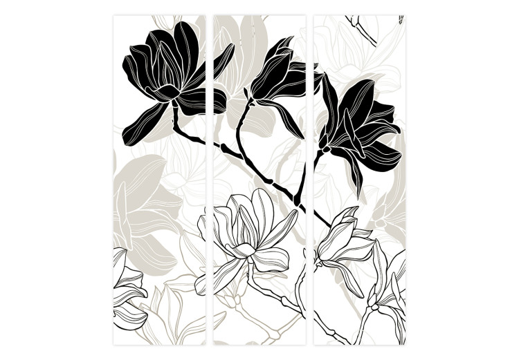 Room Divider Flowers B&W (3-piece) - black and white composition of blooming flowers 134281 additionalImage 7