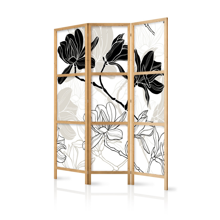Room Divider Flowers B&W (3-piece) - black and white composition of blooming flowers 134281 additionalImage 5