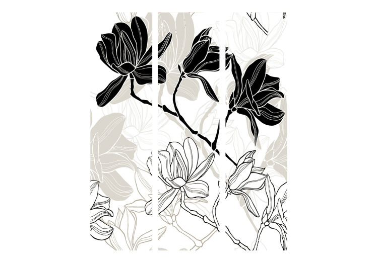 Room Divider Flowers B&W (3-piece) - black and white composition of blooming flowers 134281 additionalImage 3
