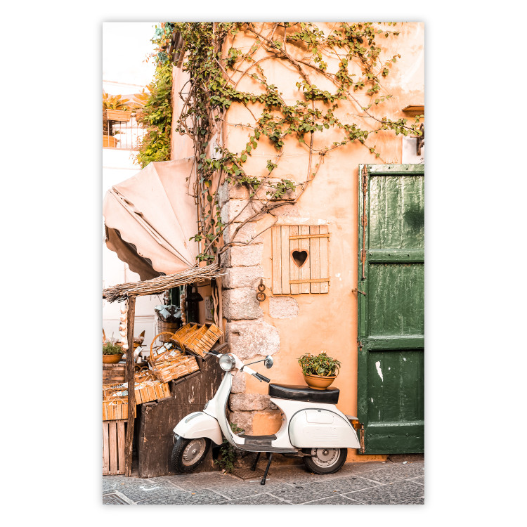 Poster Italian Afternoon - composition with a white scooter standing on the street 135881