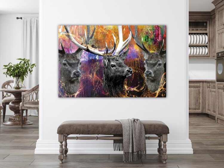 Canvas Print Three deer with antlers - Colorful abstraction with animals 136081 additionalImage 3