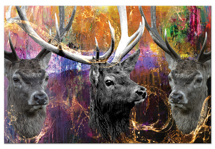Canvas Print Three deer with antlers - Colorful abstraction with animals 136081