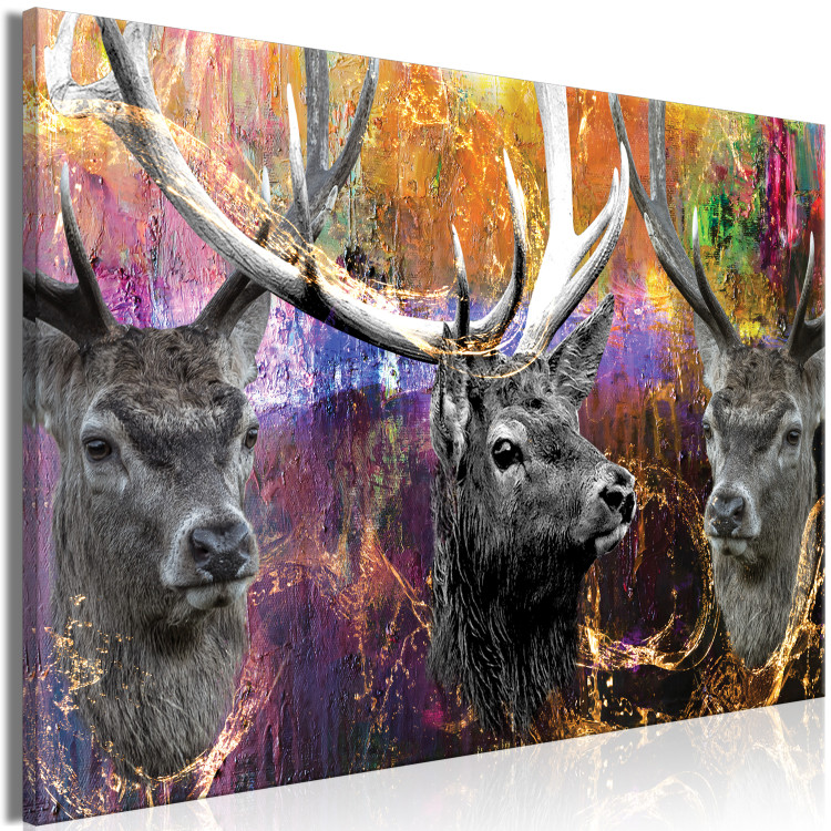 Canvas Print Three deer with antlers - Colorful abstraction with animals 136081 additionalImage 2