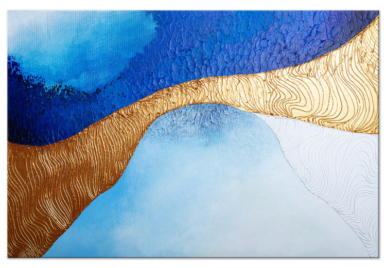 Canvas Golden Estuary (1-piece) Wide - modern abstraction in blue 138181